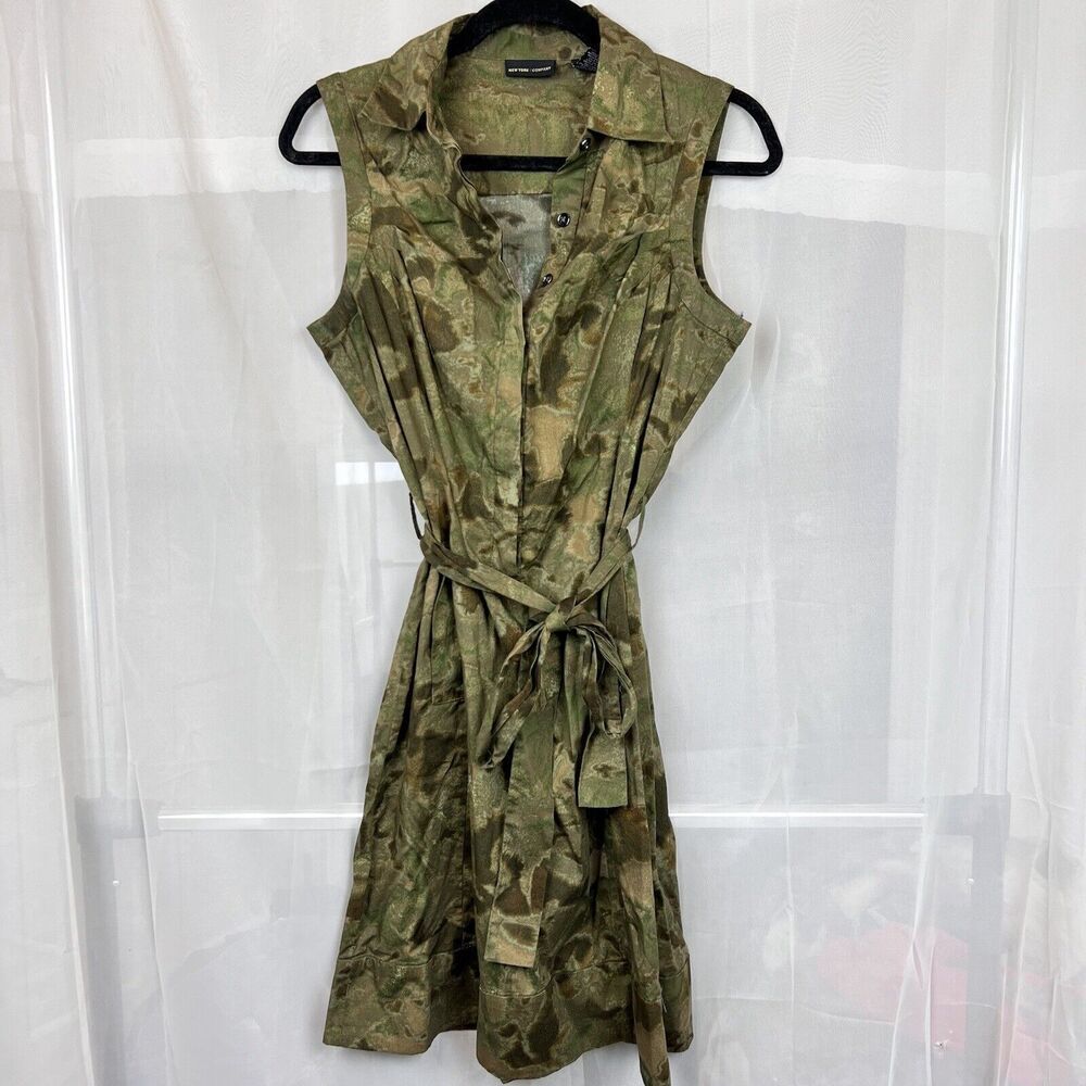 new york & sleeveless shirt dress waist tie MD camp career wear office pockets